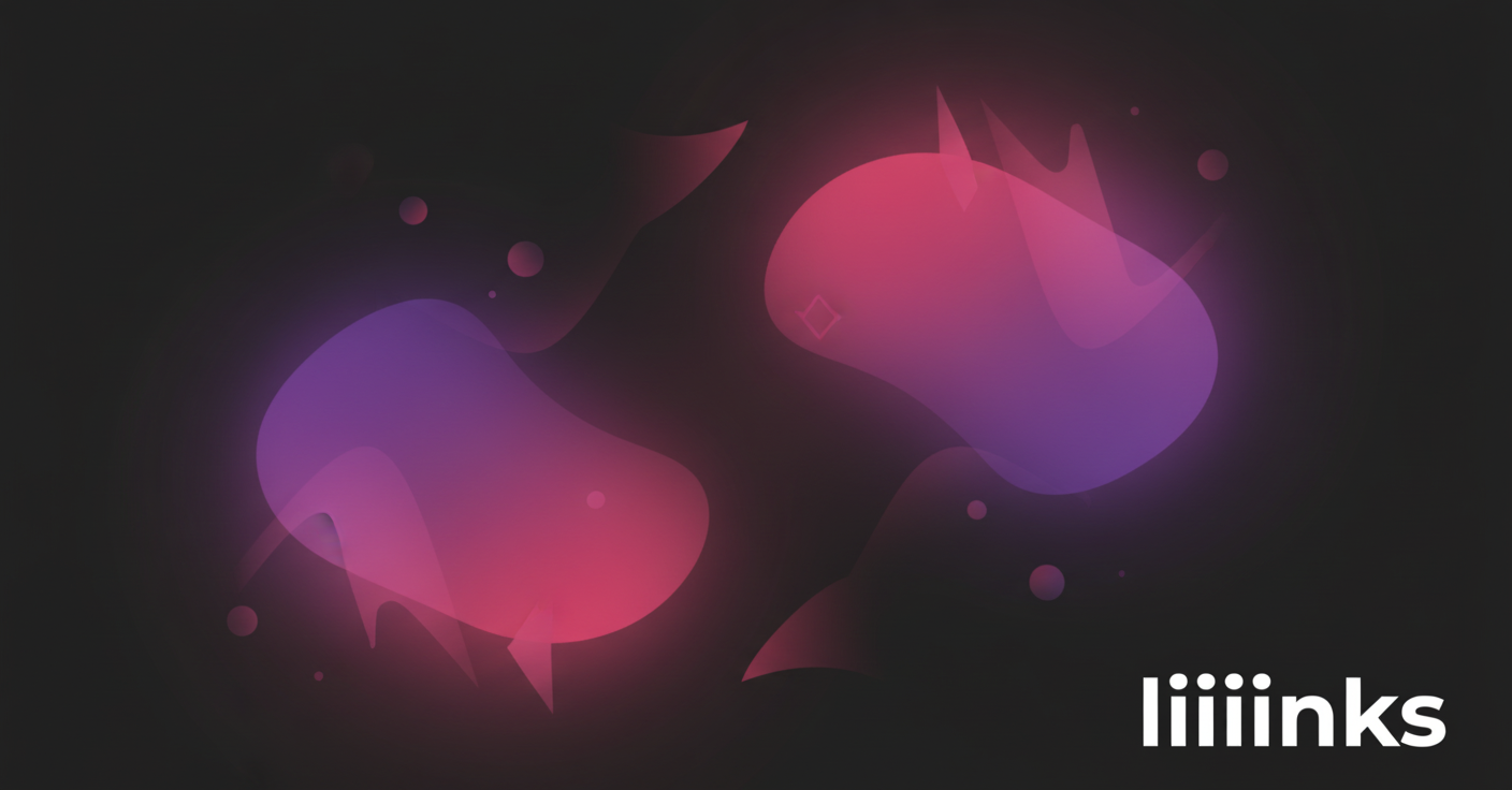 Abstract Spotify-style gradient cover art for "The 7 Types of Link in Bio Pages You Meet on Social Media" on liiiinks.