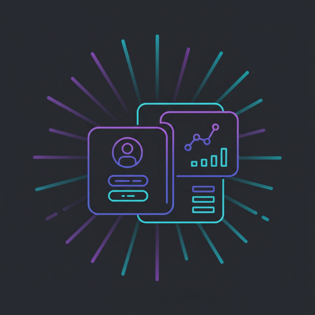 Illustration for "How to Choose the Right Link in Bio Platform in 2026" — dark background with neon gradient icons showing profiles, links, and analytics.